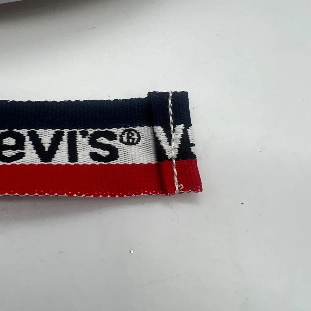Vtg Levi's‎ Red Navy Logo Striped Spellout Adjustable Logo Belt Youth One Size